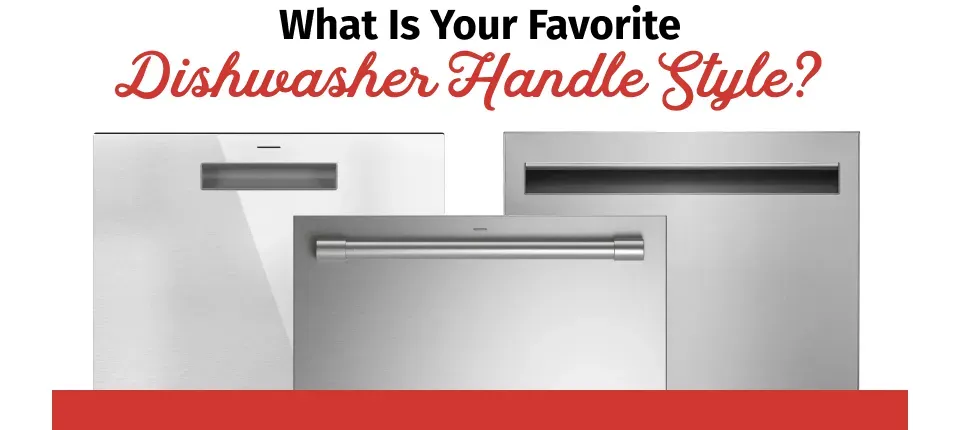 graphic with the title of the blog and three different photos of dishwashers with different handles